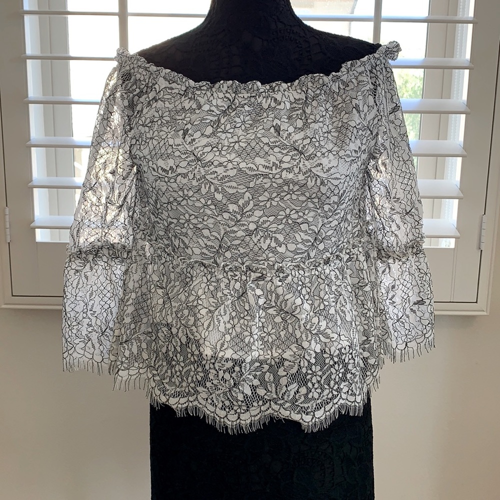 NWT Cupcakes and Cashmere off the shoulder lace top - empire cut/scallop detail